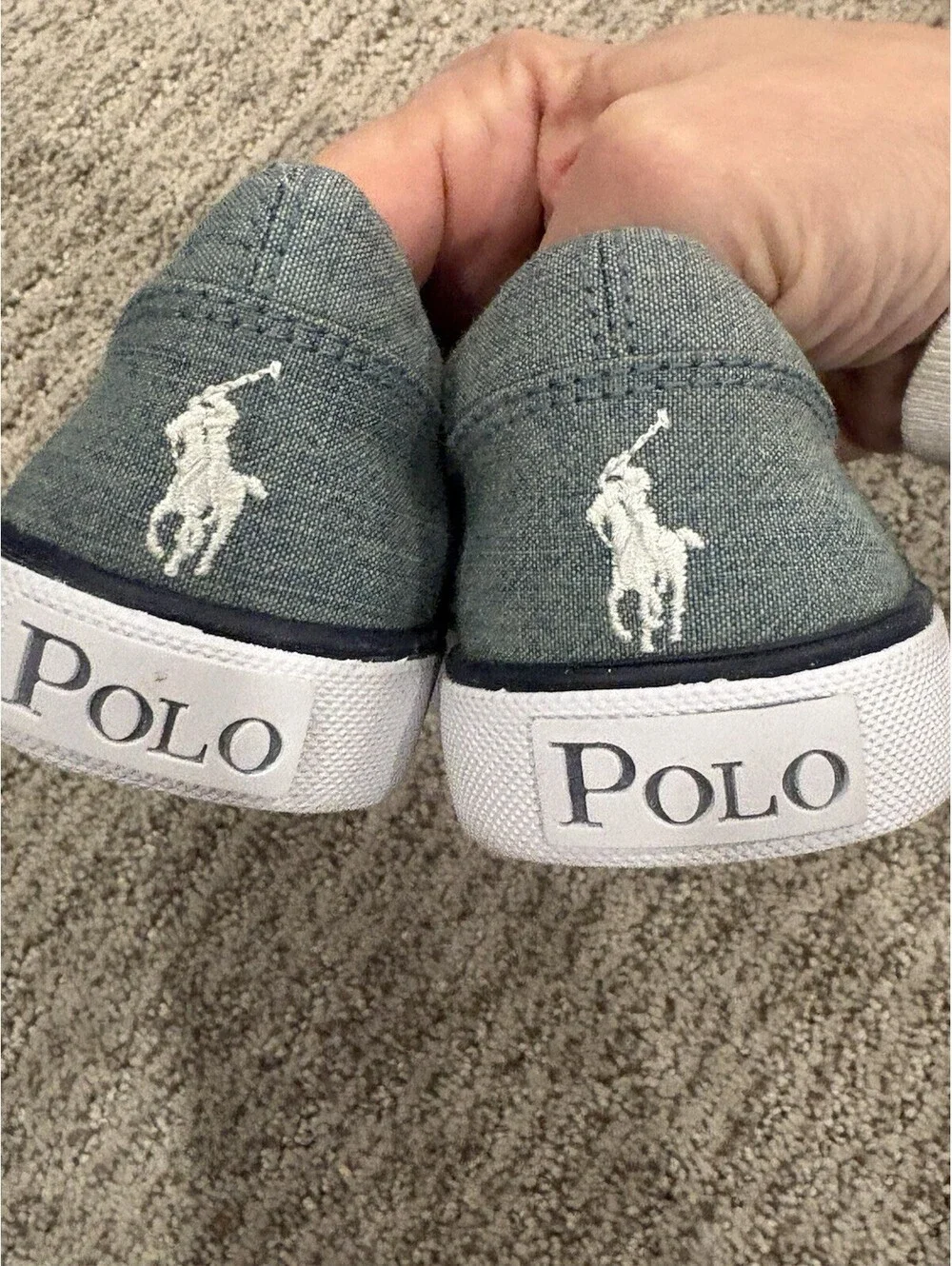 Polo Ralph Lauren Blue Chambray Slip-on Boys Kids Sneakers Shoes Pony Logo Sz 13